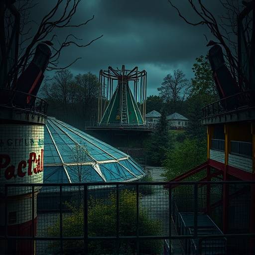 Thumbnail of Abandoned Amusement Park showing the dilapidated rides and overgrown vegetation